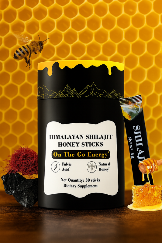 🌟 SHILAJIT PURE STICK GAMME OR – Miel d'Acacia & Safran du Kashmir - FORCE, ÉNERGIE & VITALITÉ NATURELLE
