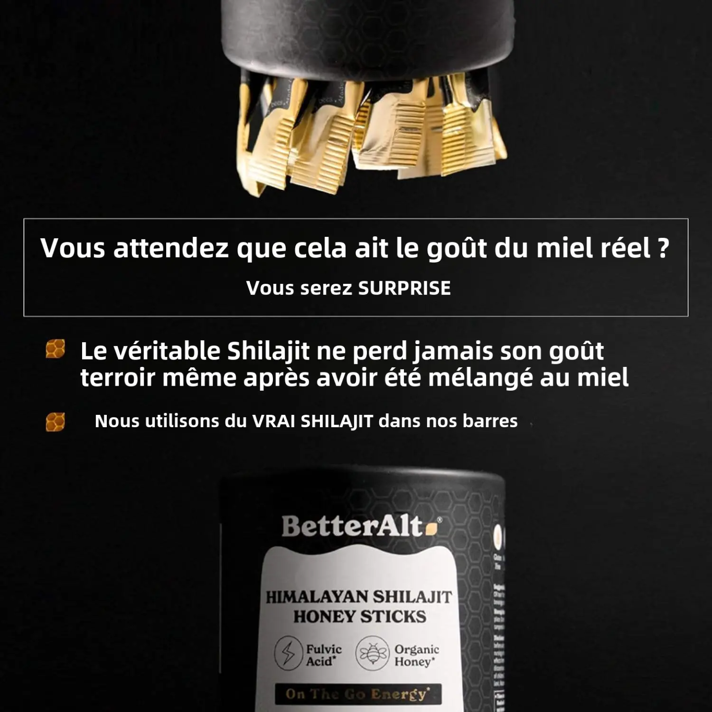 🌟 SHILAJIT PURE STICK GAMME OR – Miel d'Acacia & Safran du Kashmir - FORCE, ÉNERGIE & VITALITÉ NATURELLE